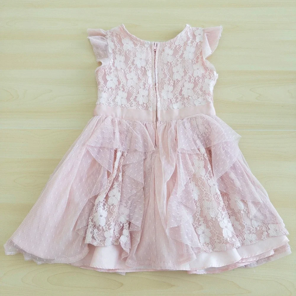 BCBGIRLS‎ Girls Lace Tulle Dress Size 4 Pink Tiered Princess Floral Tea Party